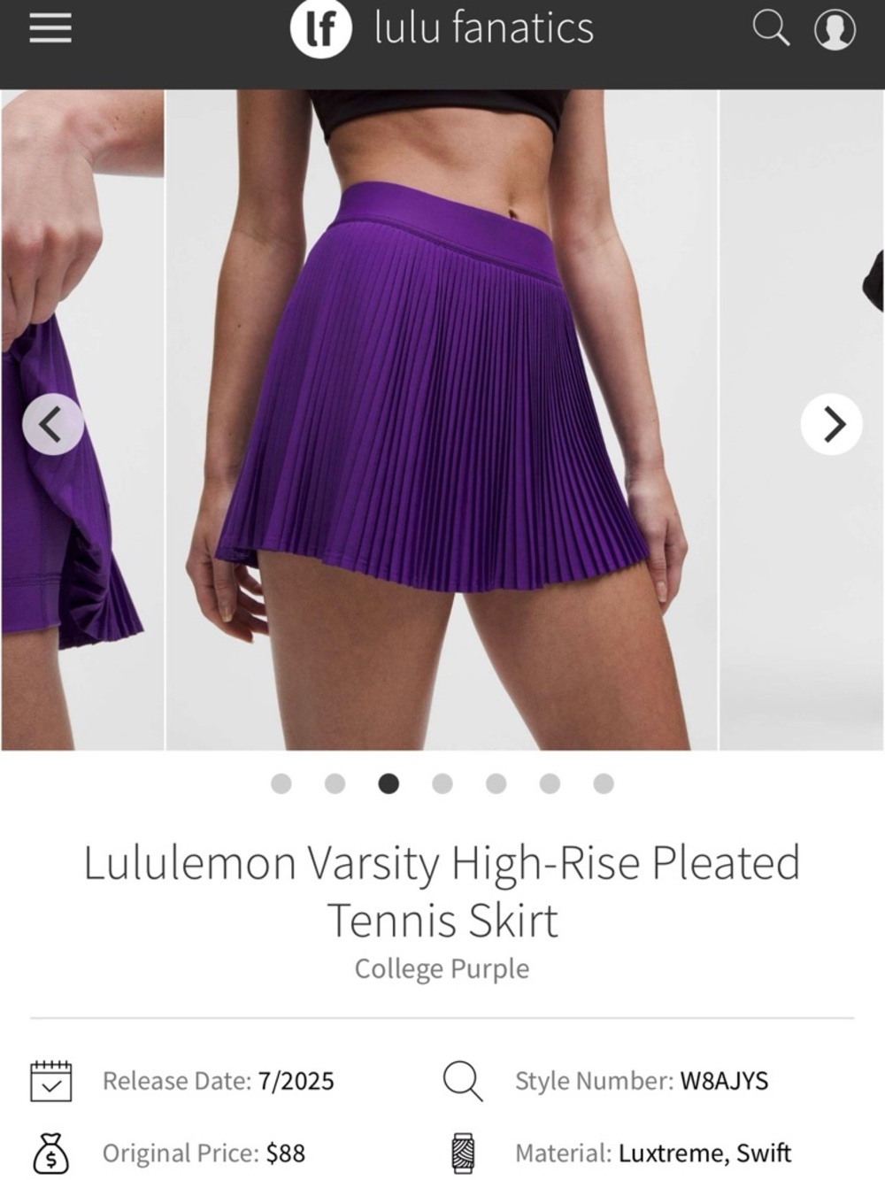 lululemon athletica Pleated High-Rise Tennis Skirt — College Purple